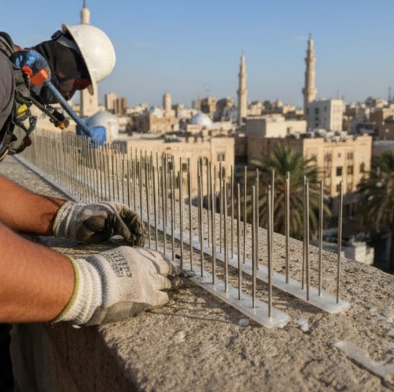 فريق اتقان النظافة أثناء تركيب طارد حمام بالمدينة المنورة