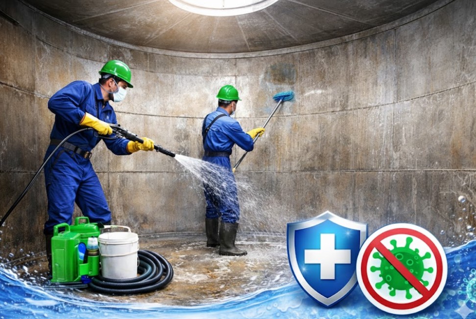 فني متخصص في تنظيف خزانات المياه بالمدينة المنورة