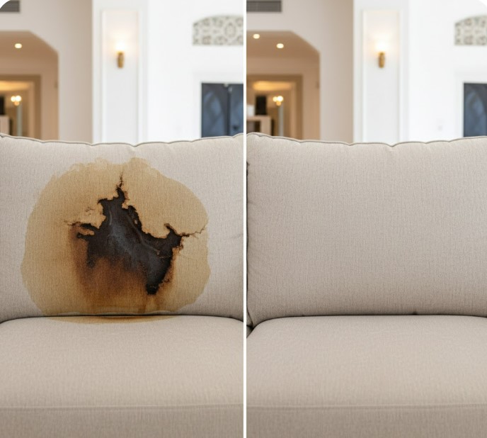 مقارنة حقيقية قبل وبعد تنظيف كنب في المدينة المنورة