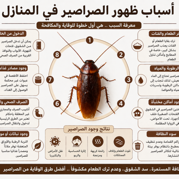 أسباب ظهور الصراصير في المنازل