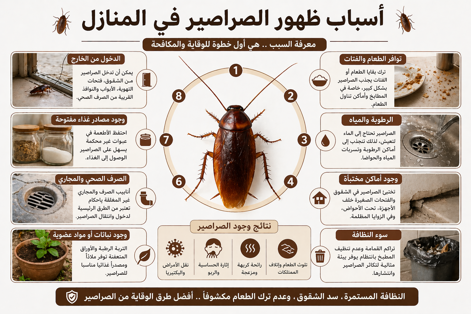 أسباب ظهور الصراصير في المنازل