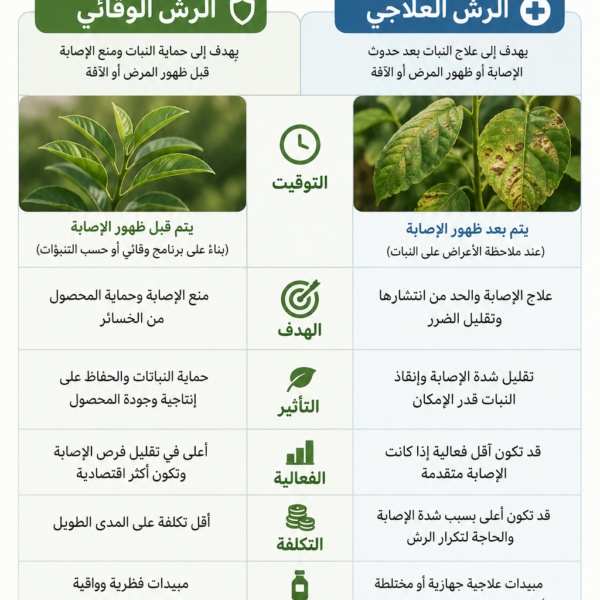 الفرق بين الرش الوقائي والرش العلاجي