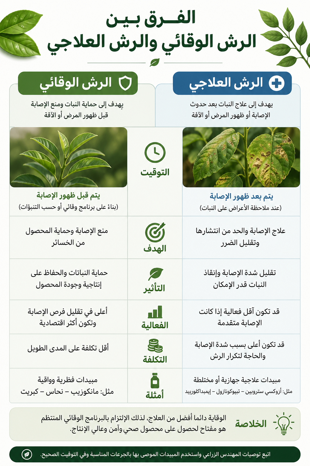 الفرق بين الرش الوقائي والرش العلاجي