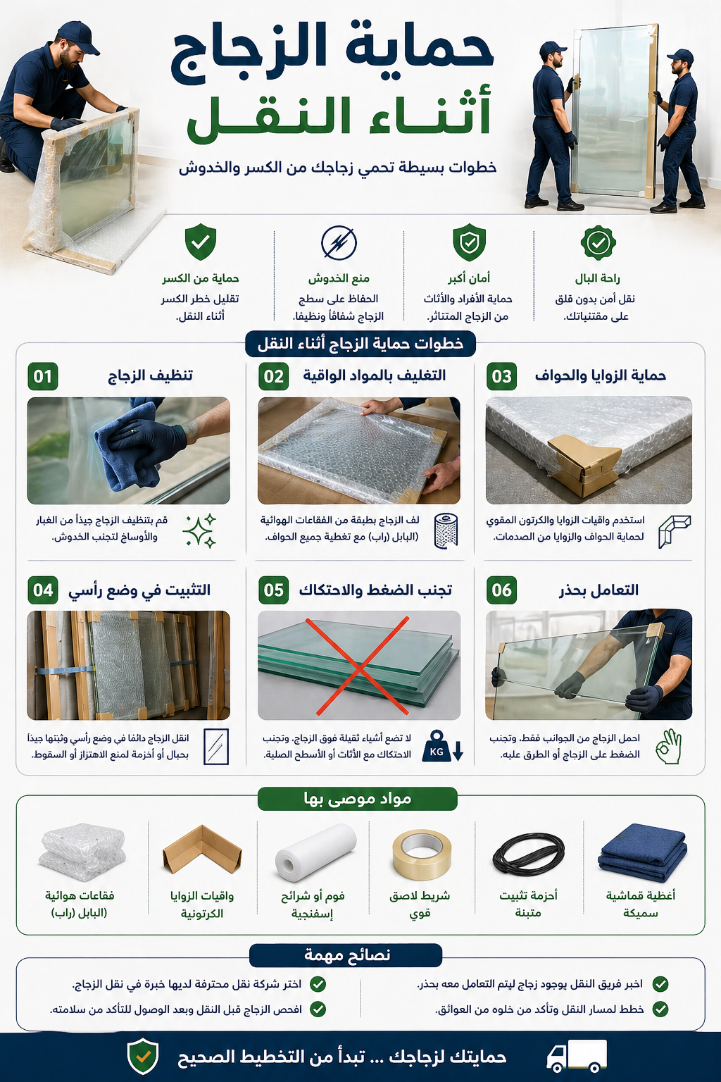 حماية الزجاج أثناء النقل