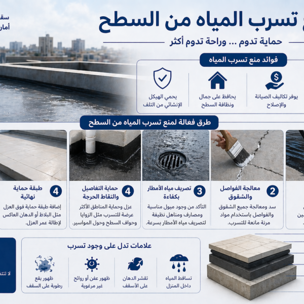 طرق منع تسرب المياه من السطح