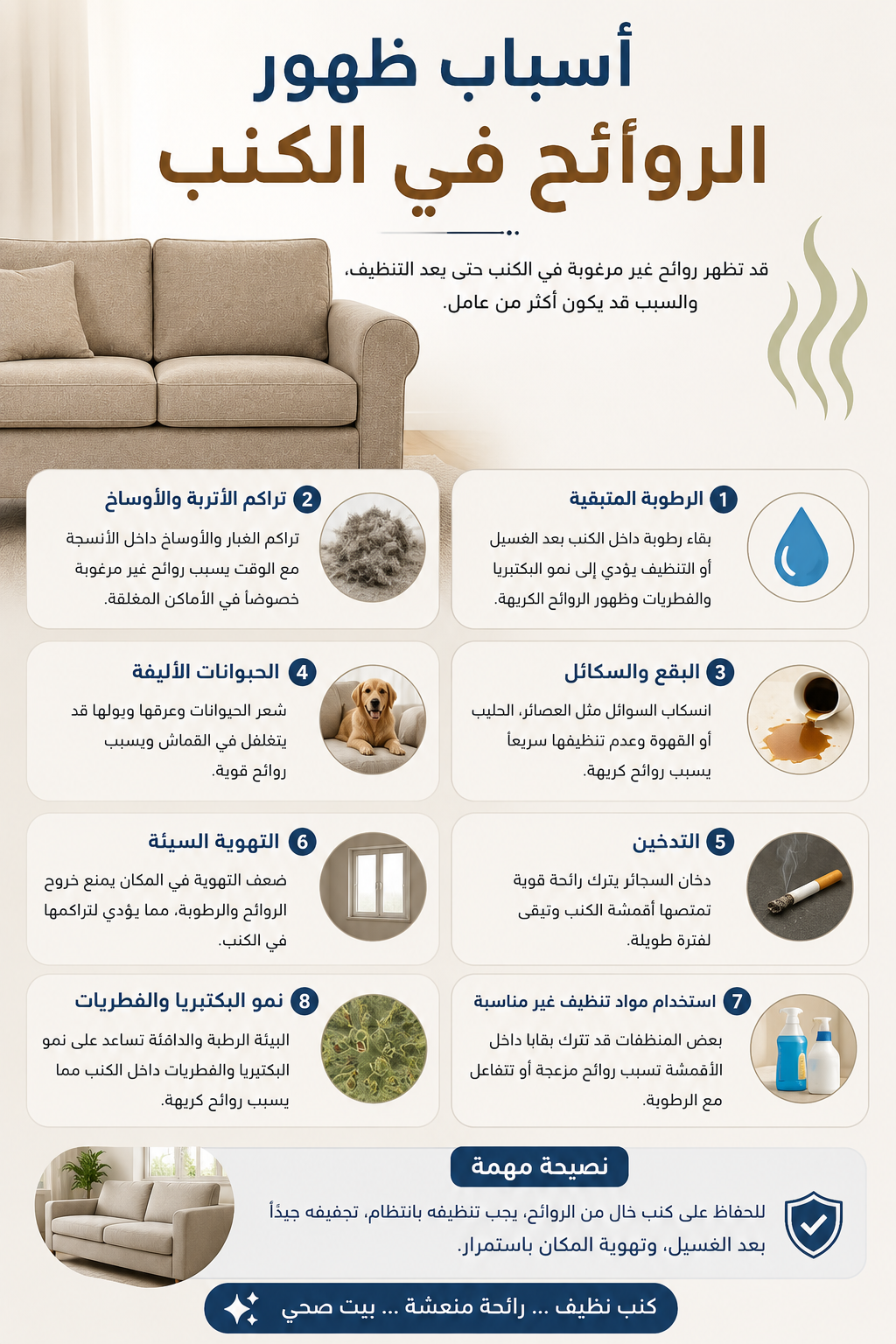 أسباب ظهور الروائح في الكنب