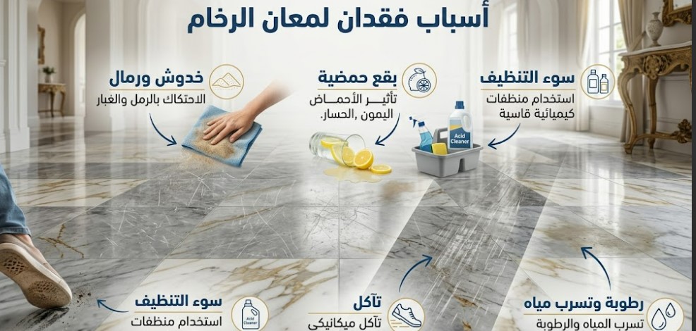 أسباب فقدان لمعان الرخام