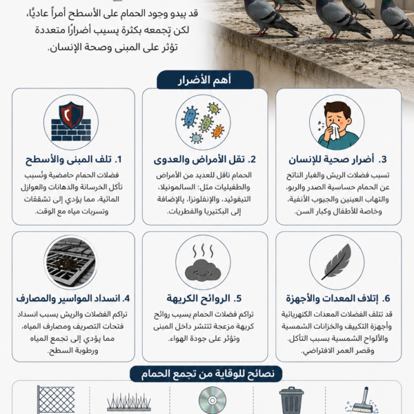 أضرار تجمع الحمام على الأسطح