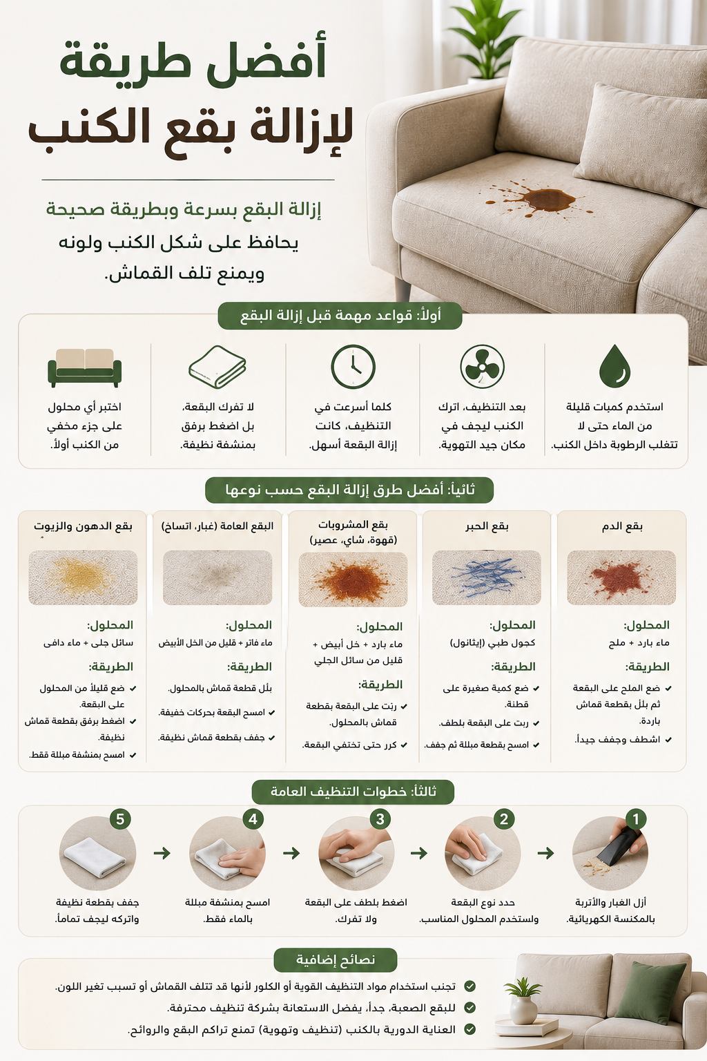 أفضل طريقة لإزالة بقع الكنب