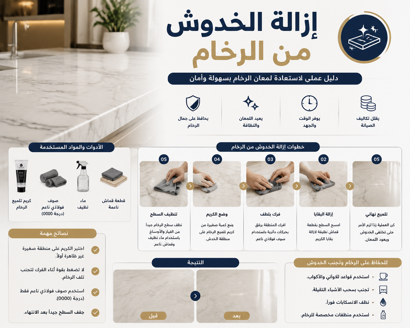 إزالة الخدوش من الرخام