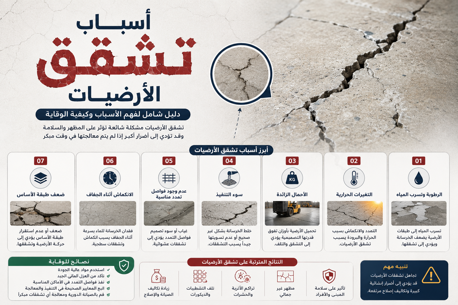اسباب تشقق الارضيات