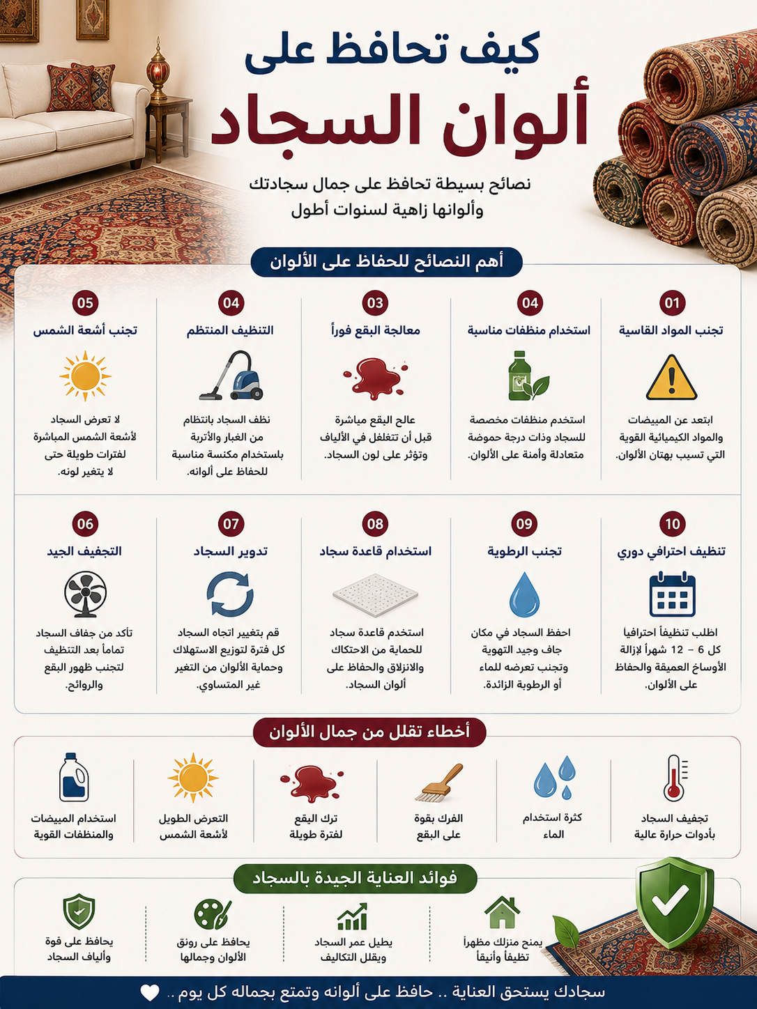 الحفاظ على ألوان السجاد