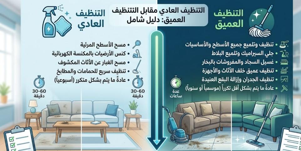الفرق بين التنظيف العادي والعميق