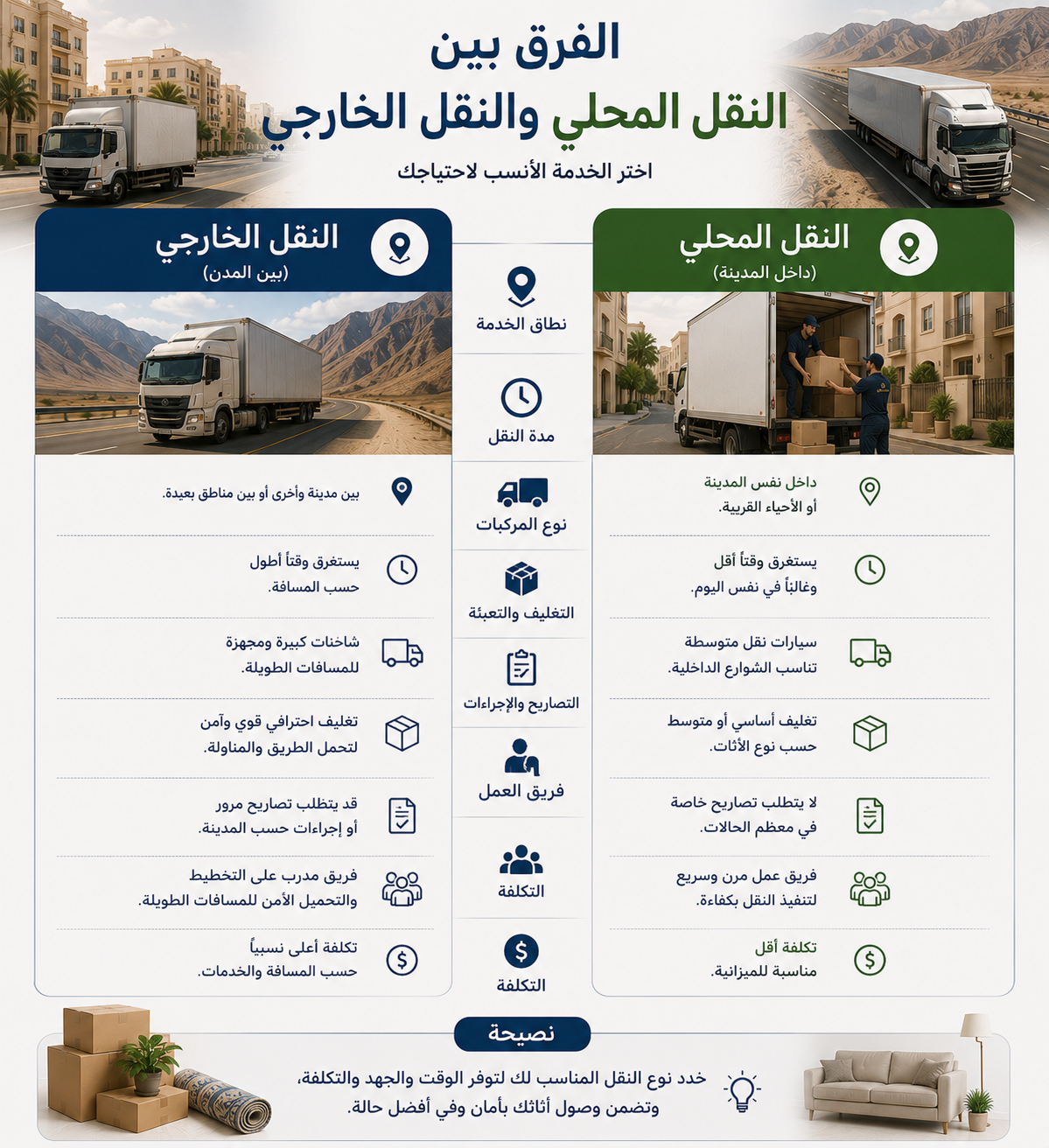 الفرق بين النقل المحلي والخارجي