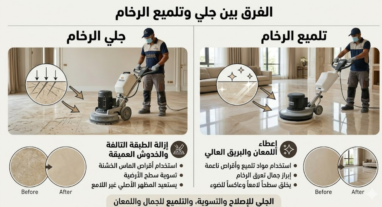 الفرق بين جلي وتلميع الرخام