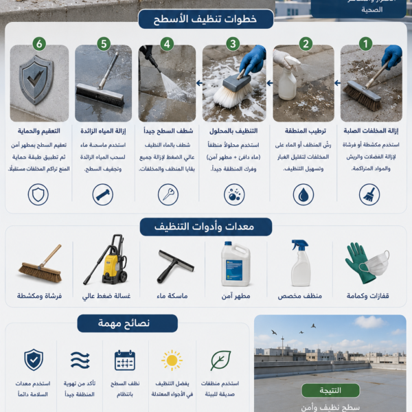 طرق تنظيف الأسطح بعد الطيور