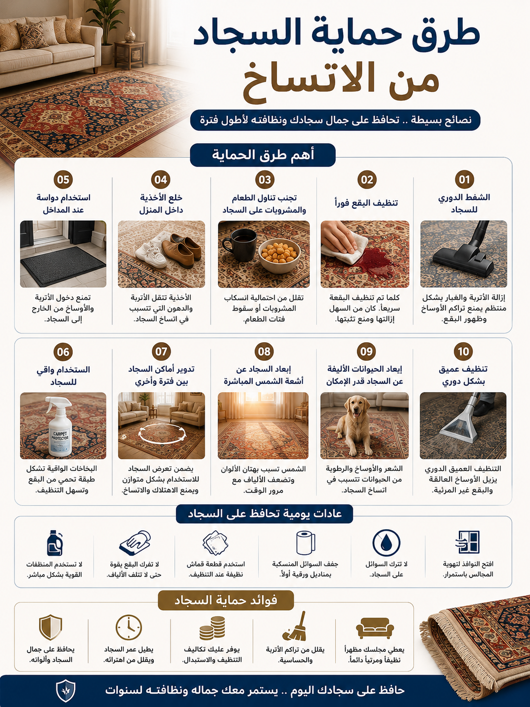 طرق حماية السجاد من الاتساخ
