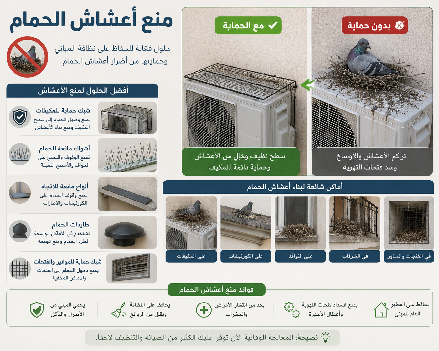 منع أعشاش الحمام